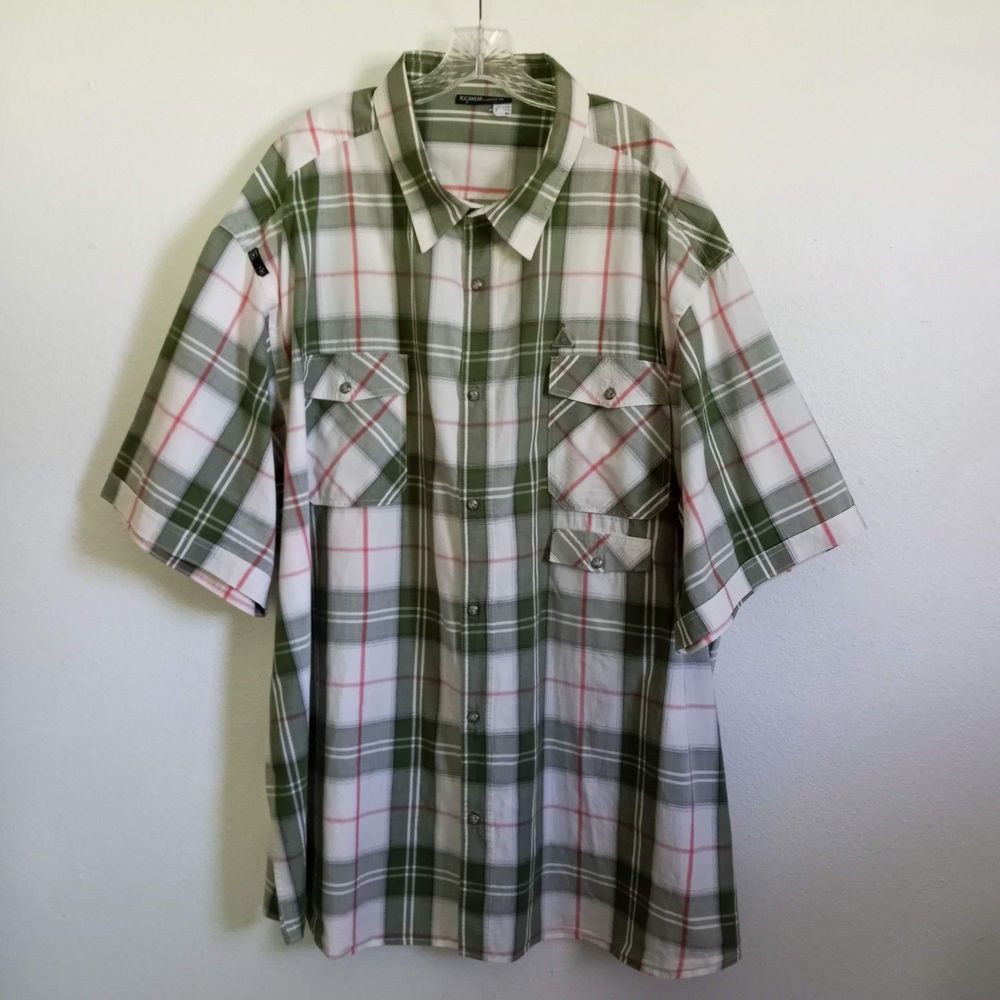 Vintage RocaWear Plaid Shirt Snaps 90s Rap Jay-Z Pockets Y2K Short Sleeve Men 6X